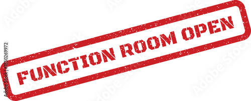 Distressed textured digital stamp graphic featuring the clear announcement function room open for events