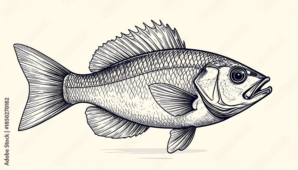 Fototapeta premium Detailed pen-and-ink illustration of a fish, in profile view