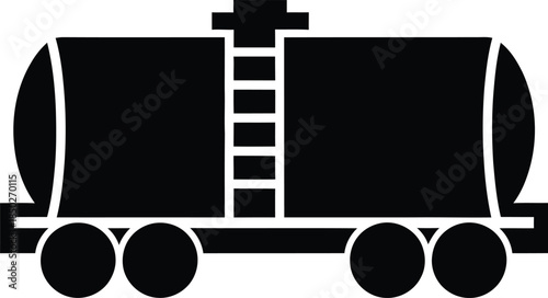 Black oil tank railway car silhouette with ladder for industrial logistics petroleum transportation fuel delivery and chemical liquid cargo shipping vector isolated.