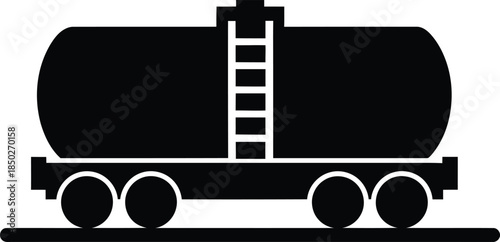Black oil tank railway car silhouette for industrial logistics petroleum transportation fuel delivery and chemical liquid cargo shipping vector illustration isolated.