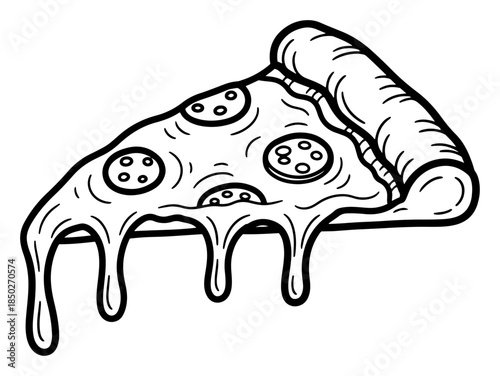 Slice of pepperoni pizza with melting cheese dripping down