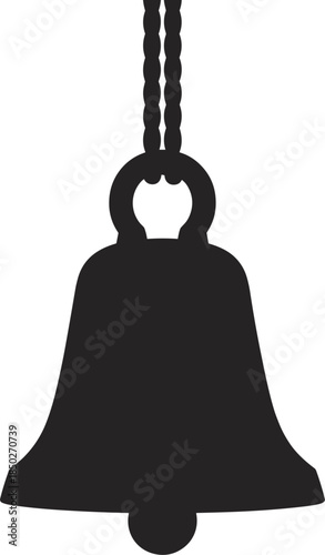 Black Silhouette Of A Hanging Bell With Rope On White Background icon