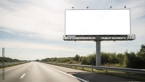 Outdoor Highway Billboard Mockup on Sunny Day with Road and Trees