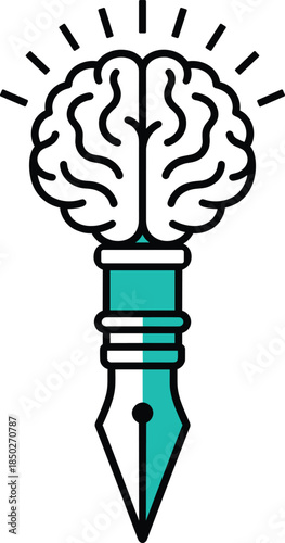 Creative brain lightbulb and fountain pen vector artistic design idea generation brainstorming concept