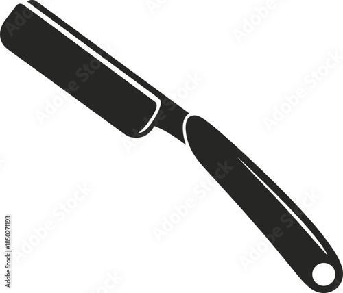 Black Silhouette of a Straight Razor Blade and Handle Keywords: razor, straight razor, barber