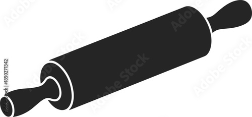 Black Silhouette Of A Wooden Rolling Pin On White Background baking cooking