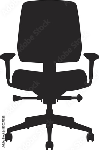 Black Silhouette of an Ergonomic Office Chair with Wheels and Armrests furniture