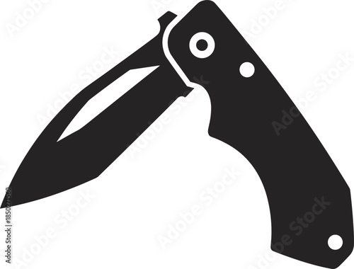 Black Silhouette of an Open Folding Pocket Knife Keywords: knife, pocket knife, folding knife
