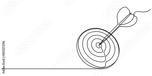 Single continuous line drawing vector illustration of a target with an arrow hitting vector illustration. Isolated on transparent background, Archery sport exercise with target board concept. minimal.