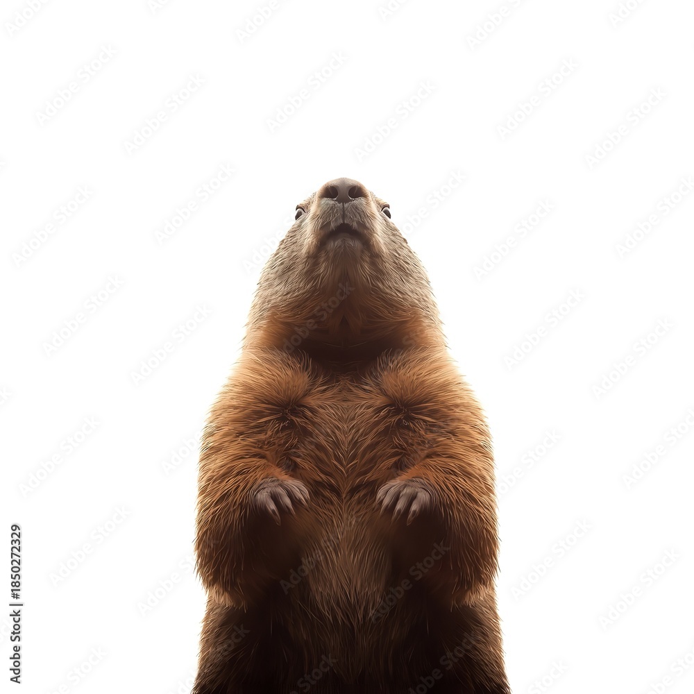 Fototapeta premium Brown Marmot Standing Upright on Hind Legs in Natural Habitat