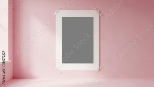 Polaroid Photo Mockup Taped on Pink Wall Background