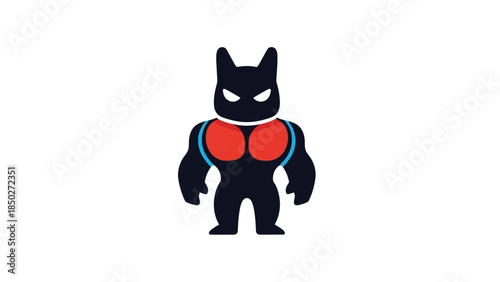 Fierce cartoon bat with glowing eyes and red chest emblem