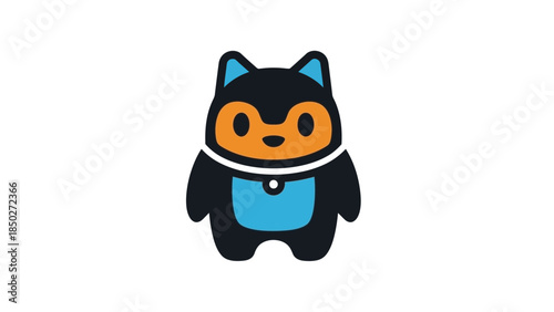 Cute cartoon raccoon in black and blue hoodie on black background