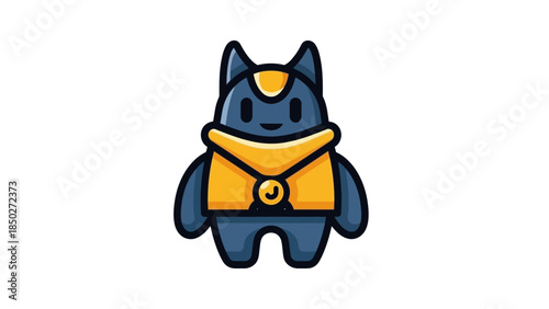 Cute cartoon robot with yellow and blue armor on black background