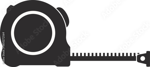 Dark grey silhouette of a tape measure tool on white background measuring tape construction