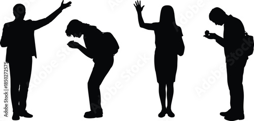 People silhouette set gestures standing bowing waving isolated black vector illustration collection design human figures