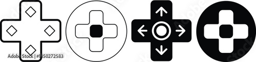 Game controller dpad icons set directional buttons navigation ui vector symbols black white design collection