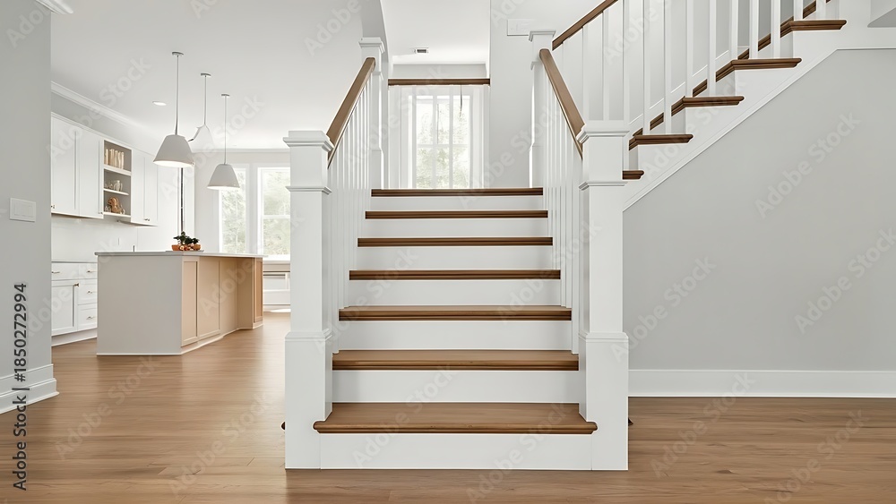 Obraz premium Modern staircase in spacious hallway