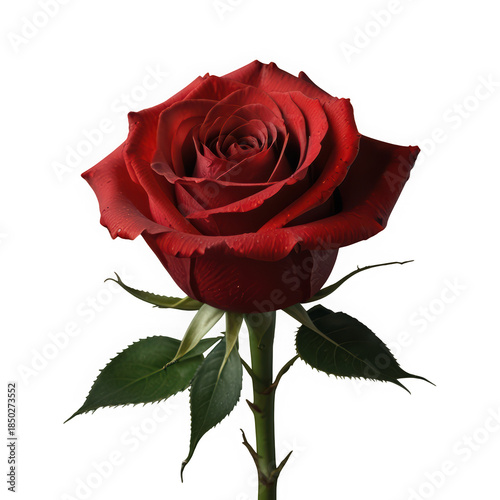 Beautiful red rose flower on transparent background