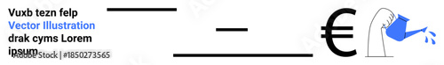 Investment, financial management, economic growth, savings, currency exchange, wealth creation. Watering can pouring water, Euro sign with growth concept. Investment and financial management