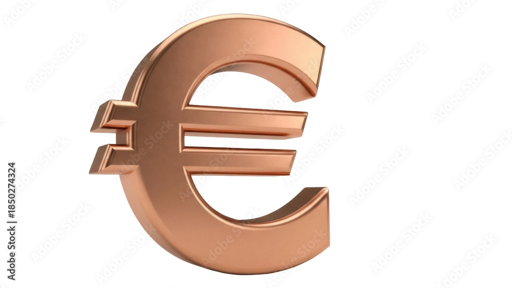 Fototapeta premium Copper Euro symbol isolated PNG on transparent background, currency sign for finance and business concepts, European Union money