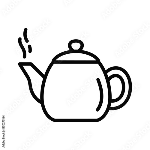 Simple black line drawing of a teapot with steam