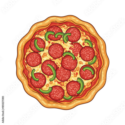 Delicious pepperoni and jalapeno pizza illustration
