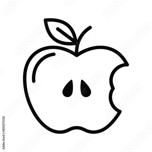 Black outline of bitten apple on white