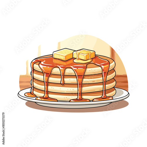 Stack of pancakes with butter and syrup