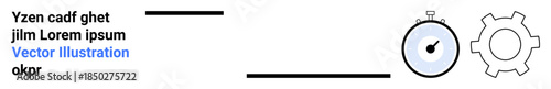 Stopwatch measuring time with a nearby gear symbolizing optimization and productivity. Ideal for time tracking, workflow, organization, productivity, deadlines, planning, simple landing page