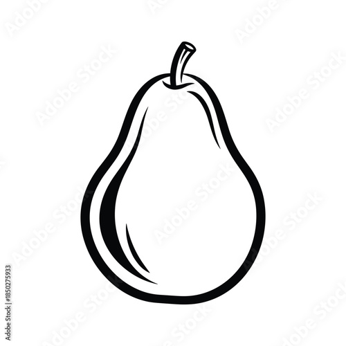 Black and white illustration of a pear fruit