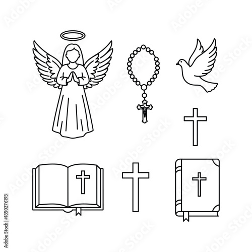 Christian symbols black white outline