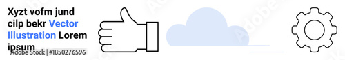 Technology, connectivity, innovation, functionality, teamwork, cloud computing. Thumbs up, cloud and gear icons in a row. Technology and connectivity concepts for teamwork and functionality