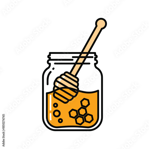 Honey in a jar with honey dipper