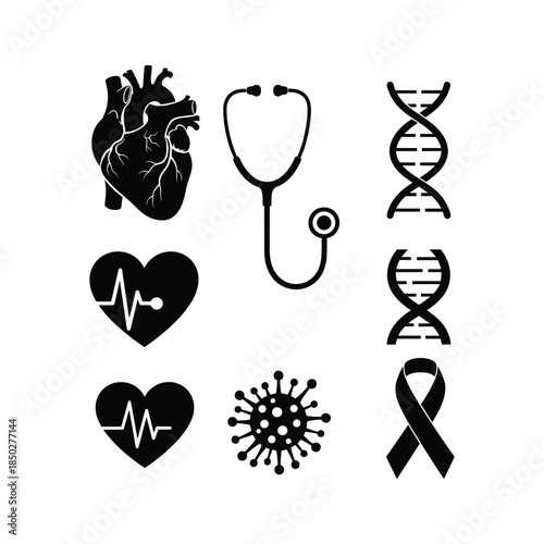 Medical Icons Set Black White Illustration