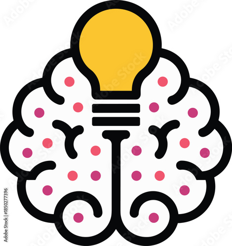 Creative Brain Lightbulb Idea Conceptualization Thinking Process and Artificial Intelligence Thinking Process with Dots Inside