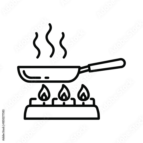 Frying Pan on Gas Stove with Flames