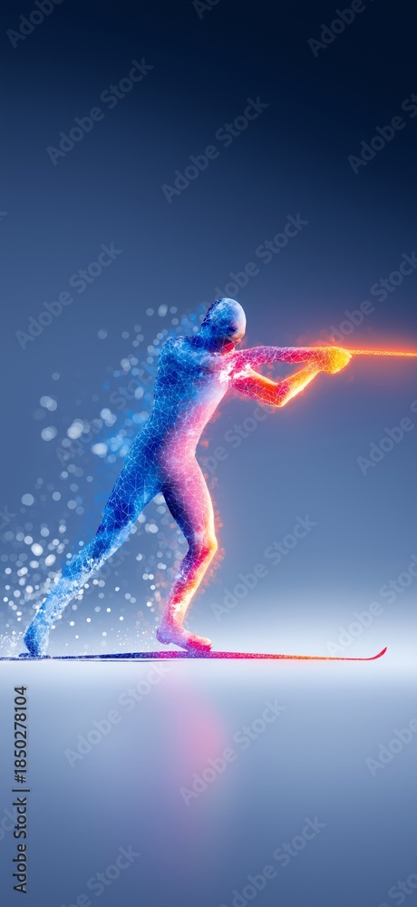 Naklejka premium biathlon banner. biathlon dynamic wallpaper with colorful light trails on a dark background