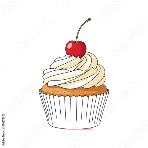 Cherry Cupcake Illustration