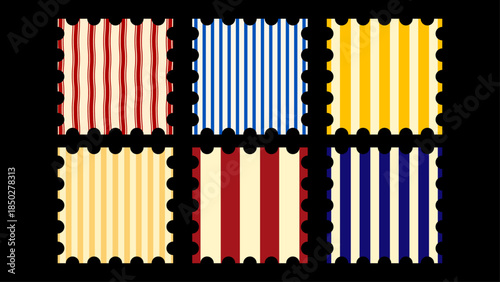 Set of 6 Italian patterns inspired by traditional italian style and vintage postal stamp aesthetics. Decorative Mediterranean backgrounds for prints and design collections.