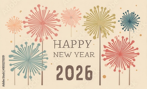 happy new year, 2026 numbers, party popper cone and glittering confetti, Christmas banner