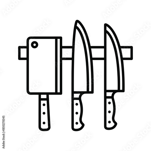 Black kitchen knives on magnetic holder