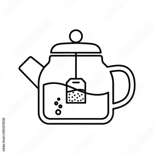 Glass teapot with tea infuser and leaves