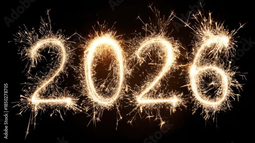 happy new year, 2026 numbers, party popper cone and glittering confetti, christmas banner