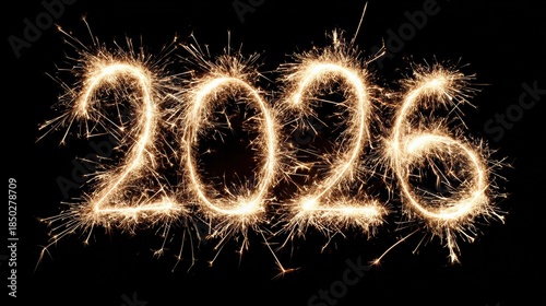 happy new year, 2026 numbers, party popper cone and glittering confetti, christmas banner