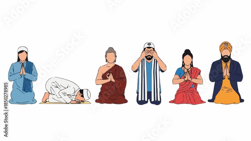 Diverse Religions United People of different faiths practicing their beliefs together