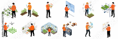 Isometric Smart Farming Modern Agriculture Technology Automation Innovation Growing Plant Illustration