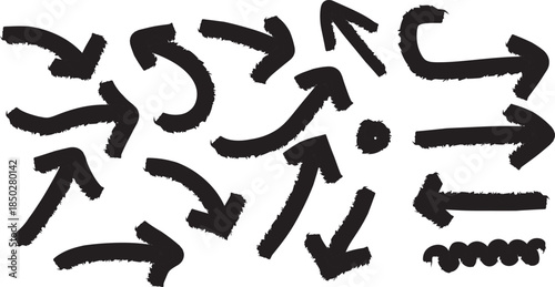 Collection of black arrows on white background