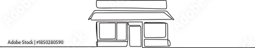 one continuous line drawing of minimarket. single line icon of minimarket building seen from the front. one line Icon drawing