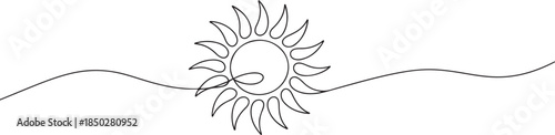 Sun continuous line art drawn. Summer sun contour line symbol. Vector illustration isolated. one line Icon drawing